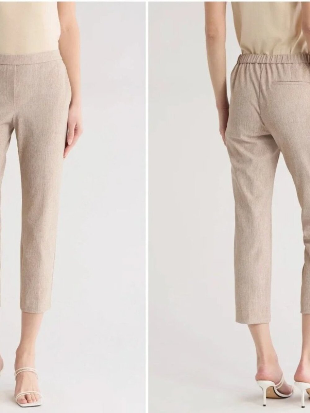 THEORY‎ Treeca Pull On Pants Womens 4 Beige Slim Crop Linen Twill Office Work